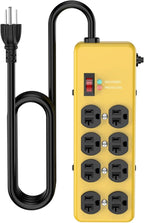 Heavy Duty Power Strip 20 amp,Metal 8 Outlet Power Strip,Wall Mount Surge Protector 4800J,12 Gauge 6FT Extension Cord 5-15P Adapter Workshop & Industrial Use with 6-20R T-Slot Outlets