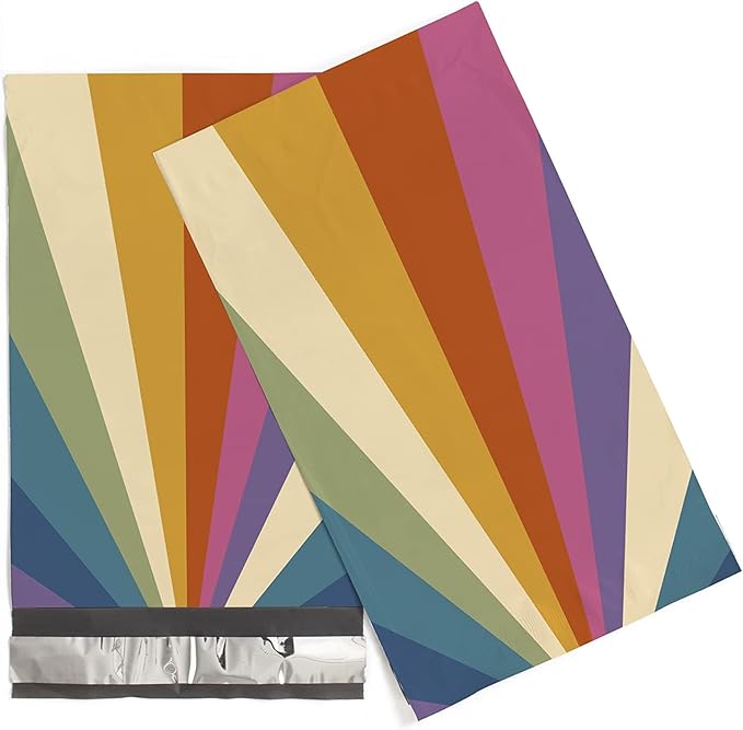 6x9 Poly Mailers – Retro Rainbow – Waterproof, Tear-Resistant Shipping Bags with Adhesive Seal – 200 Pack – Package Mint