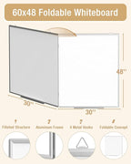 60"X 48" Large Magnetic Dry Erase Whiteboard, Wall Hanging Board with 4 Pens & 1 Dry Erasers & 6 Magnets, Sliver Aluminum Frame White