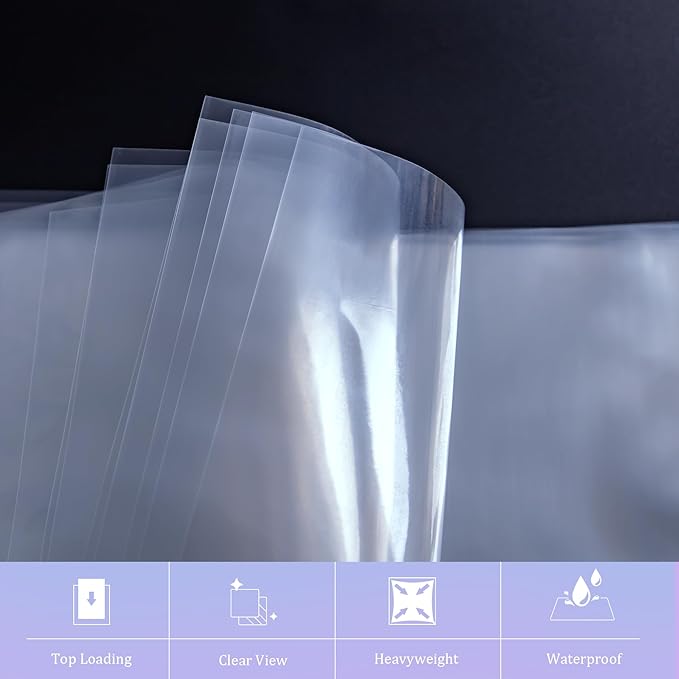 AKONEGE 100 Pack No Holes Sheet Protectors 8.5 x 11 Inch Letter Size Page Protectors for Documents, Prints, Top Loading Heavyweight Clear View Plastic Sleeves for Papers, Artworks, Photos