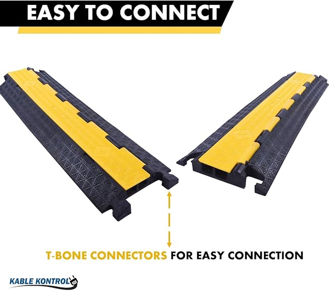 Kable Kontrol Atlas Cable Protector Wire Ramp - 2 Channel Bulk Wholesale Pallet - 10 Pcs - 39" Long Black & Yellow - 20,000 Lbs Load Capacity - Rubber Speed Bump Wire Protector Cord Cover - CP9972