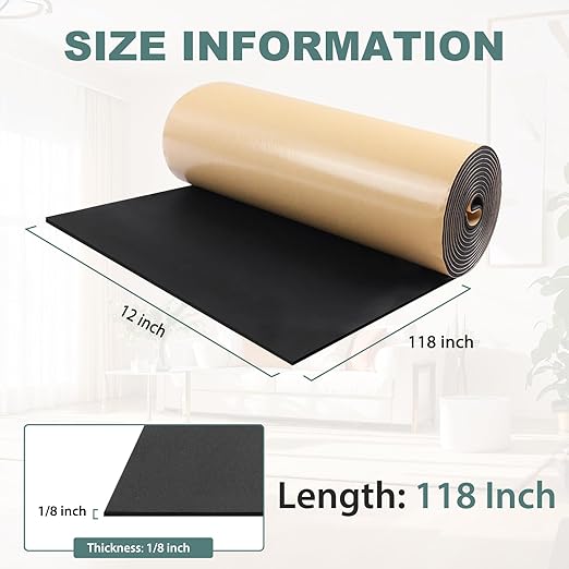 FONUNO Foam Padding Sheets with Adhesive Foam Insulation Neoprene Sheets Closed Cell Insulation Neoprene Rubber Roll for Gaskets Liner Crafts DIY Projects, Black, 12" Wide x 118" Long x 1/8" Thick