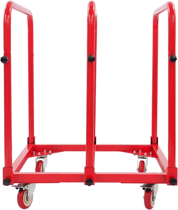 Steel Panel Truck, 1,400lbs Heavy Duty Lumber Drywall Dolly Cart with 4" Swivel Casters, Table Dolly with Crossbeam & 3 Side Handrails for Garage, Home, Warehouse, 31" L X 28" W X 35" H (Red)