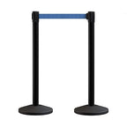 Crowd Control Warehouse CCW Series RBB-100 - Set of 2 Stanchion Retractable Belt Barriers - 11 Foot Blue Belt, Black Post - Easy Assembly