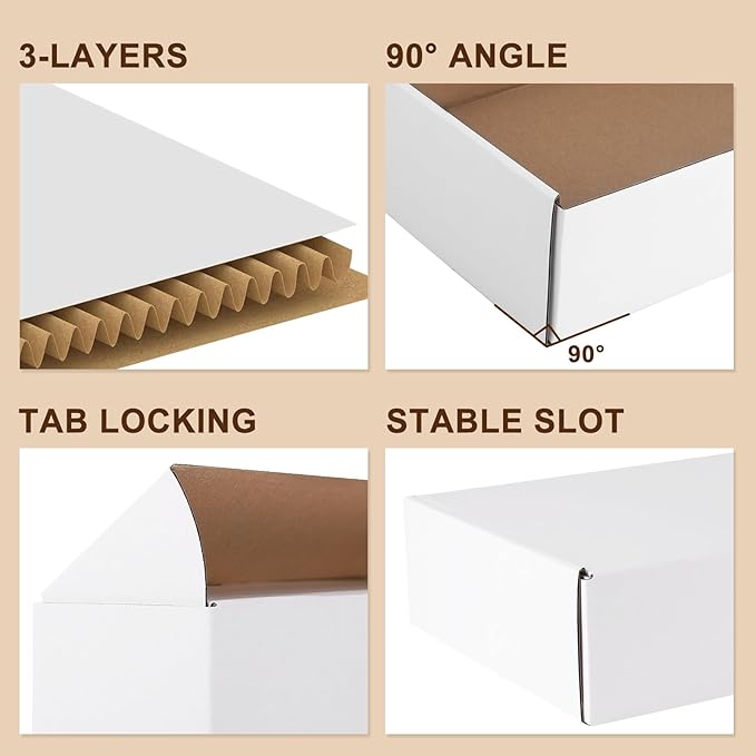 12x9x3 Inches Shipping Boxes Set of 25, White Corrugated Cardboard Box, Mailer Boxes for Small Business