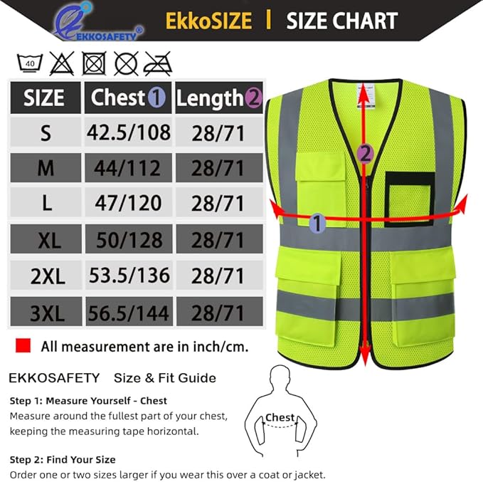 Hi Vis Reflective Safety Vest for Men Women Mesh Class 2 High Visibility Vest with Pockets,Meets ANSI/ISEA Standards(EK170-Mesh-Yellow-XL)