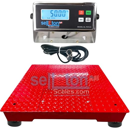 SellEton SL-700-2x2-1K 24" x 24" (2' x 2') Industrial Floor Scale with Capacity of 1000 lbs 0.2 lb - Red