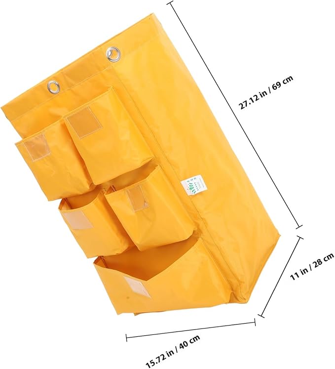 Waterproof Cleaning Trolley Bag with 5 Pockets Heavy-Duty Canvas Janitorial Storage Bag for Housekeeping Cart for Hotel and Commercial Use