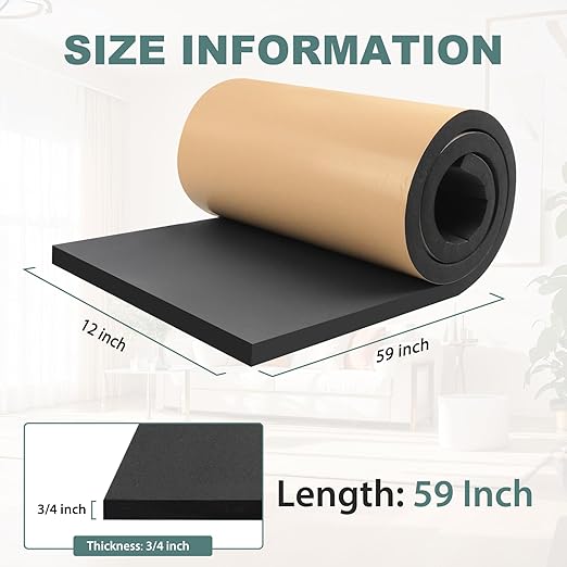 FONUNO Foam Padding Sheets with Adhesive Foam Insulation Neoprene Sheets Closed Cell Insulation Neoprene Rubber Roll for Gaskets Liner Crafts DIY Projects, Black, 12" Wide x 59" Long x 3/4" Thick