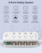 10FT Heavy Duty Extension Cord with Individual Switches on Off, 1875W Appliance Extension Cord with USB Ports, 8 outlets, High Wattage for Microwave, Aquarium, Kitchen, Garage Must Have