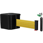 WM412 Retractable Belt Wall Mounted Smooth Black Crowd Control Barrier and Receiving End, 30' Yellow Belt
