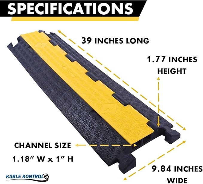 Kable Kontrol Atlas Cable Protector Wire Ramp - 2 Channel Bulk Wholesale Pallet - 40 Pcs - 39" Long Black & Yellow - 20,000 Lbs Load Capacity - Rubber Speed Bump Wire Protector Cord Cover - CP9972