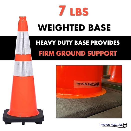 3 Pack 28" Inch Orange Traffic Safety Cones with Dual Reflective Collars - High Visibility Industrial Pylons Traffic Cones for Road, Parking Lots, Driving, Construction