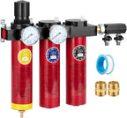 NANPU Z Series 3-Stage Air Filtration System - Sintered, Fine, & Charcoal Filters, 1/2" NPT Inlet, 1/4" NPT Outlet Module, 0-230 psi Gauge, 127 CFM @ 6 bar, Metal Housing, Heat Resistant to 248°F