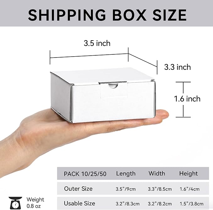 Small Shipping Boxes 3.5x3.3x1.6 Inches, 50-Pack White Corrugated Cardboard Gift Boxes for Mailing, Packaging & Storage