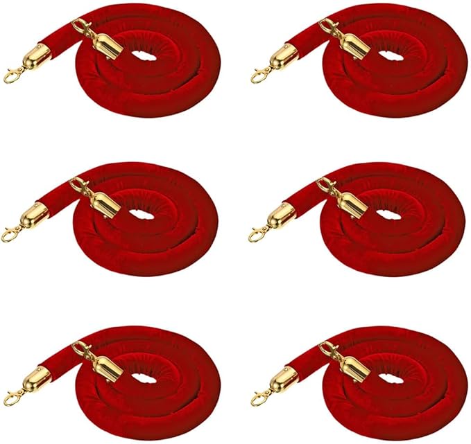 8PCS Stanchion Posts with 6 Red Velvet Ropes, Crowd Control Barriers with Weighted Base, Stainless Steel Queue Poles for Events, Parties, Museums, Red Carpet, Theaters, and Hotels