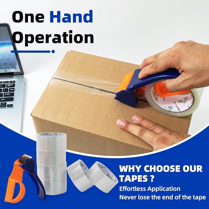 Strong Packaging Tape for Shipping, Moving and Storage, Water Base, Crystal Clear, Low Odor, 1.88-Inch x56Yards, 6-Roll
