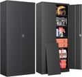 Metal Garage Storage Cabinets with Lock, 72" Tall Tool Cabinet with 2 Door and 5 Adjustable Shelves, Locking Garage Cabinets and Lockable Steel Locker for Home Office Warehouse - (Black-72”H)