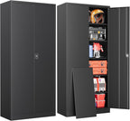 Metal Garage Storage Cabinets with Lock, 72" Tall Tool Cabinet with 2 Door and 5 Adjustable Shelves, Locking Garage Cabinets and Lockable Steel Locker for Home Office Warehouse - (Black-72”H)