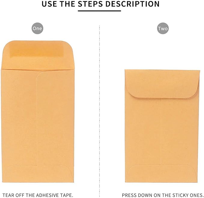 200PCS #7 Coin Envelopes 3.5x6.5 inches Brown Kraft Envelopes Classic Small Parts Gummed Flap for Coins, Cash, Credit Cards, Seeds