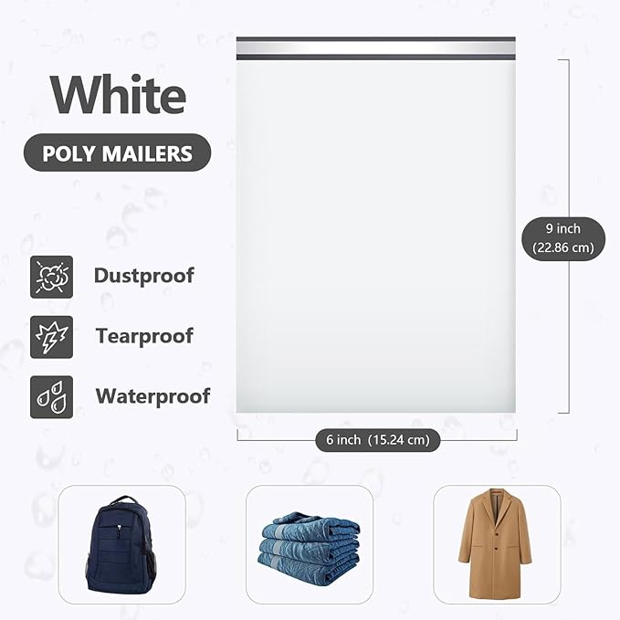 Poly Mailers 6x9 Inch 100PCS, 5 Layer Waterproof Self-Seal Shipping Bags for Clothes,Mailing,Books,Package, Strong Adhesive Tear-proof Mailers Bags Poly Envelopes for Small Business