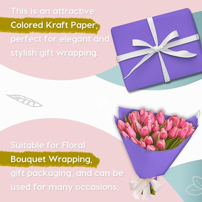 PerkHomy 36" x 2,400" (200') Purple Kraft Paper Roll for Craft Bulletin Board Paper Art Table Covering Crafting Gift Wrapping Bouquet Packing Parcel 80GSM 55LB (Purple, 36" x 200')