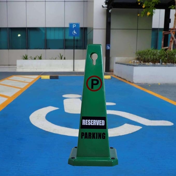 Reserved Parking Sign, 26.4-Inch Green Plastic Cone, High-Visibility