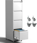 4 Drawer Locking File Cabinet with Wheels,White Metal Mobile Filing Cabinets,Vertical File Cabinet for Home Office,Heavy Duty Rolling Storage Cabinet for A4/Letter/Legal Size,Assembly Required