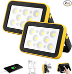 2-Pack Rechargeable Work Lights, COB Outdoor Portable LED Flood Light, Battery Operated Work Lights with Stand, Waterproof Working Light for Job Site Garage Camping Car Repair