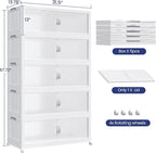 800QT Plastic Stackable Storage Bins with Lid, 200GAL Extra Large Collapsible Box with Wheels Clear Door, Foldable Closet Organizer Container Cabinet Drawer for Home Kitchen，5Pack, White