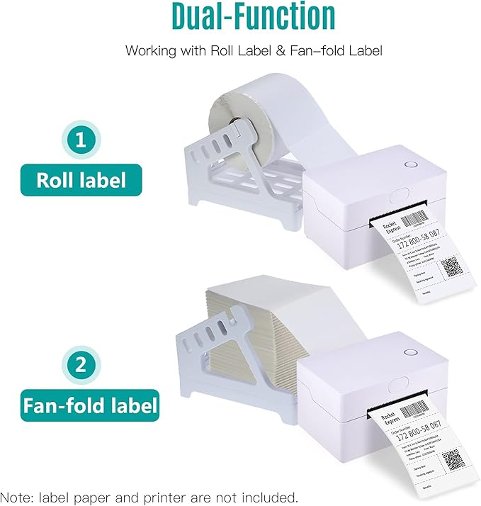 Eujgoov 2 in 1 Label Holder, 20 x 15.6 x 13.4cm Plastic Desktop Label Printers Shipping Thermal Labels