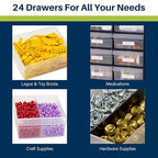 Akro-Mils 24-Drawer Plastic Drawer Storage Cabinet for Garage Organization, Bead Organizer, Building Bricks Storage, Teacher Toolbox, Makeup Organizer, 20-Inch W x 6-Inch D x 16-Inch H, 10124 White