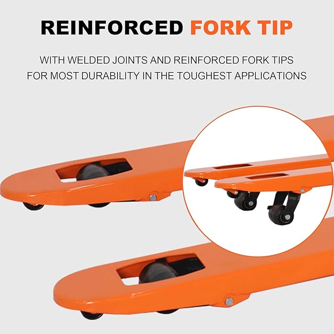 Tory Carrier Pallet Jack Hand Truck Manual Pallet Jacks 5500-Lb. Capacity, 27 x 48 Forks Standard Duty, Rubber Handle, Nylon Wheels
