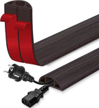 Floor Cord Cover for Wires on Floor Self Adhesive Cord Hider Floor Cable Management Wire Covers for Cords Protector Prevent Cable Trips Cord Cavity W 0.47" x H 0.27", Black Walnut, 10Ft