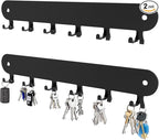 2 Pack Key Holder for Wall,Key Hooks,Key Holder Wall Mount Self Adhesive, Key Rack Wall Mount for Wall No Drill for Living Room, Kitchen, Bathroom, Garage (Black, 12 Hooks)
