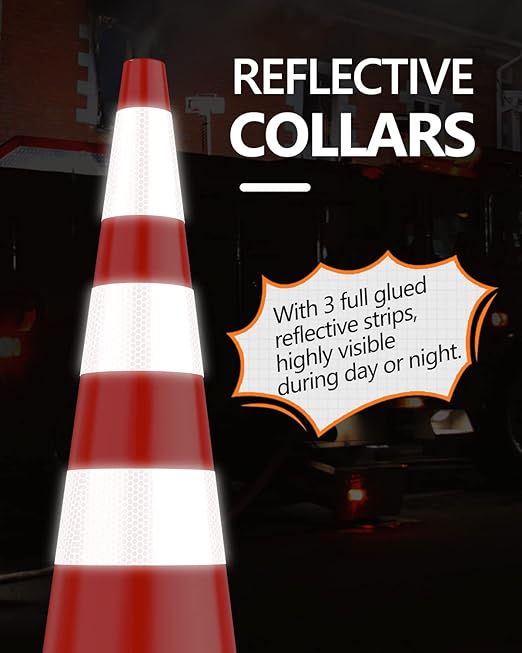 (4 Pack) BATTIFE Traffic Cones 36 Inch with Black Weighted Base, PVC Orange Cone for Traffic Control,Construction Events, Driveway Road Parking Lot