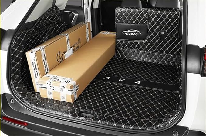 Car Trunk Mat for Mercedes GLC SUV 7 Seater 2023-2025(Non for Hybrid) GLC260 GLC250 GCL300 GLC350 GLC450 Full Cover Cargo Mat+Backrest Cover+Both Sides Panel Replacement Black w/Gold Stitching