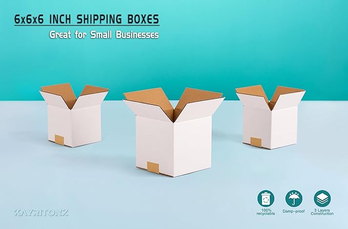 6x6x6 inch Small Shipping Boxes, White Corrugated Cardboard Boxes for E-Commerce, Mailing, Storage, Gifts Wrapping, 15 Pack