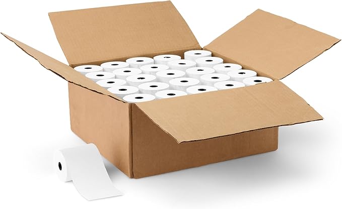 Amazon Basics Thermal Paper Receipt Rolls, POS Receipt, 3 1/8" x 230', 50 Rolls, BPA-Free and FSC Certified, Recycled Materials, White