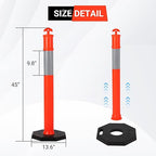 Delineator Post with Base 6 Pack, PeakPursuit 45 Inch Portable Orange Traffic Delineator Posts Cones with Reflective Collars for Driving Practice and Construction Work