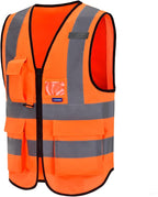 A-SAFETY High Visibility Safety Vest Reflective,Hi vis Working Vest,Orange Medium
