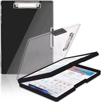 Clipboard with Storage,Heavy Duty Clip Boards 8.5x11 with 2 Storage Case,Clear Visible Top Panel Storage Clipboards,Side Opening Clip Boards,Nursing Clipboard Folder Case for Office Supplies-Black