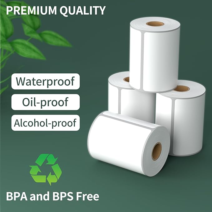 [1000Labels] 4"x6" Shipping Label 4 Rolls, 4-x-6-inch Thermal Label Paper, Compatible with Zebra 2844 Brother Rollo Direct Thermal Printer