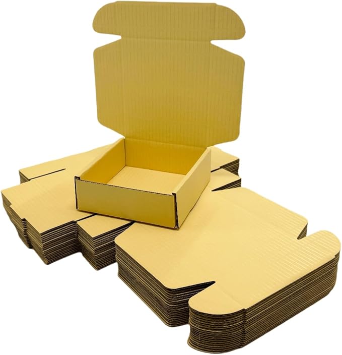 15 Pcs 4.7 x 4.7 x 1.6 Inches Mini Size Corrugated Cardboard Gift Boxes Recyclable Shipping Boxes for Packing Jewelry Ornament Gift Craft Packaging Supplier (Butter Yellow, 4.7 x 4.7 x 1.6")