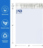 NB 6x9 Inch – 100 Pcs White Poly Mailers Strong Adhesive Self-Seal Shipping Envelopes, Tear & Water Resistant Packaging for E-Commerce and Small Business