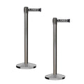 CCW Series RBB-100 - Set of 2 Stanchion Retractable Belt Barriers (11 Foot Belt, Black with"This LINE Closed" White Letters Belt with Satin Stainless Steel Post)