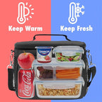 opux Insulated Lunch Bag for Men Women, Soft Lunch Box for Office Work School Picnic, Leakproof Lunch Cooler Bag with Shoulder Strap for Kid Adult Boy Girl, Medium Lunchbox Lunch Tote (Black)