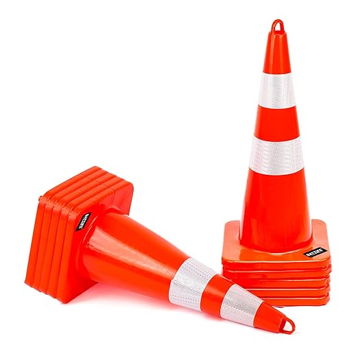 BATTIFE 10 Pack Traffic Safety Cones 28 Inches with Reflective Collars, PVC Orange Construction Cone for Traffic Control, Driveway Road Parking