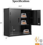 VINGLI Garage Wall Cabinet with Locking Doors and Adjustable Shelf, Metal Wall Cabinet, Floating Upper Storage Cabinet (Black, 30''W x 12''D x 30''H)