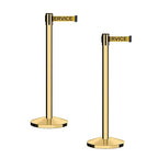 CCW Series RBB-100 - Set of 2 Stanchion Retractable Belt Barriers (9 Foot Belt, Yellow with"Out of Service" Black Letters Belt with Polished Brass Post)